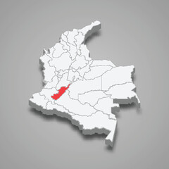 Huila region location within Colombia 3d map