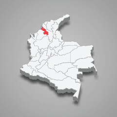 Sucre region location within Colombia 3d map