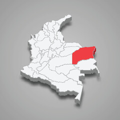 Obraz premium Vichada region location within Colombia 3d map