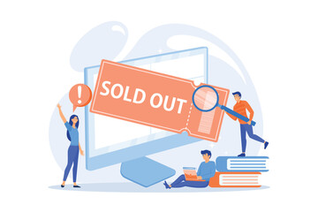 Popular show, best concerts and music festivals searching. Online booking system. Sold-out event, sold-out crowd, no tickets available concept, flat vector modern illustration