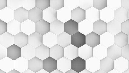 Fototapeta premium Abstract 3D geometric background, white grey hexagons shapes, 3D honeycomb pattern render illustration. 