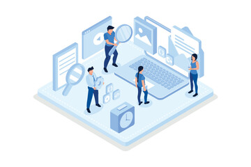 People team work together in web industry. Can use for web banner, infographics, hero images, isometric vector modern illustration