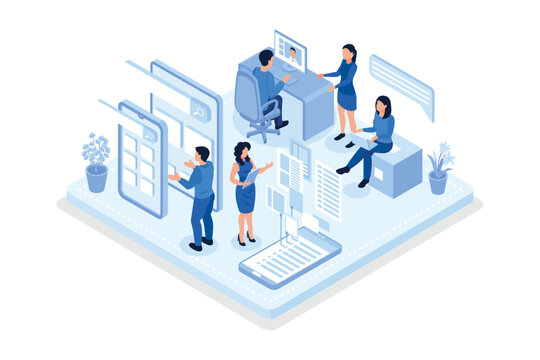 Development team at work concept. Can use for web banner, infographics, hero images, isometric vector modern illustration