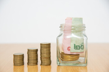 coins in saving money concept.