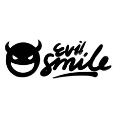 evil smile word text illustration hand drawn for sticker and design element