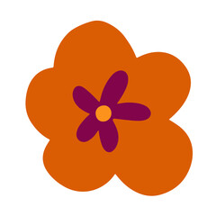 Simple and cute orange and purple flower in childish hand drawn illustration style for design element