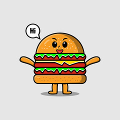 Cute cartoon Burger character with happy expression in modern style design illustration