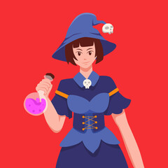 Halloween Witch Woman Bring Potion Design Illustration