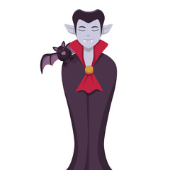 Halloween Vampire with Bat Design Flat Illustration