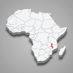 country location within Africa. 3d map Malawi
