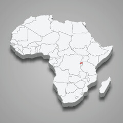  country location within Africa. 3d map Rwanda