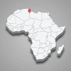  country location within Africa. 3d map Tunisia