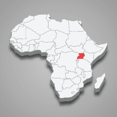  country location within Africa. 3d map Uganda