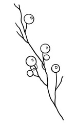 Christmas hand drawn berries silhouette, black outlines. Christmas design Illustration