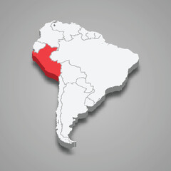 Peru country location within South America. 3d map