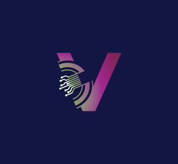 V letter Technology logo design. with Communication Service. Modern Design
