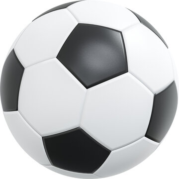 Soccer ball or football with leather texture . Simple black and white color design . Isolated . 3D rendering .