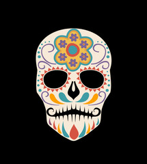 Skull of floral shapes. Global colors. Dia de Muertos. Day of The Dead. Tattoo Skull Ornat. Tribal tattoo design. T-shirt design. Hand painted vector illustration