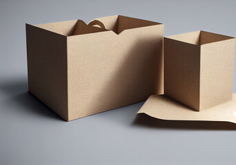 3D Set of unbleached plant fiber food box and paper