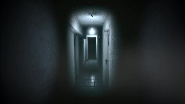 Scary background. Flickering light bulb in a dirty hallway