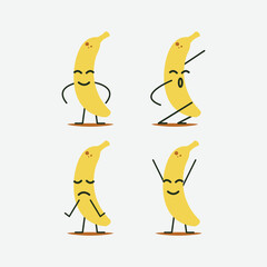 Banana. Cute fruit vector character set isolated on white