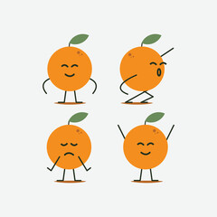 Orange. Cute fruit vector character set isolated on white