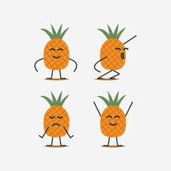 Cute cartoon characters pineapples. Vector illustration isolated on white background