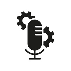 Microphone Sound Configuration Black Icon. Microphone and Gear, Cog Wheel. Audio Recording Settings Silhouette Pictogram. Regulate Mic Voice Icon. Isolated Vector Illustration