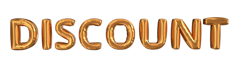 3d rendering of gold foil balloons text of discount, suitable for advertising content