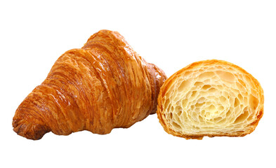 Fresh tasty croissants on transparency background. French pastry.