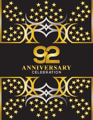 Creative vector illustration of Anniversary celebration of 92 years background. Anniversary invitation card. Celebration template design