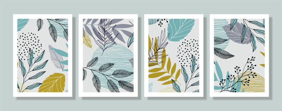 Collection of creative artistic floral cards. Hand Drawn textures. Trendy Graphic Design for banner, poster, card, cover, invitation, placard, brochure, header.