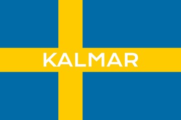 Kalmar: Name der schwedischen Stadt Kalmar in der Provinz Kalmar auf der Flagge des Königreichs Schweden © Modern Design & Foto