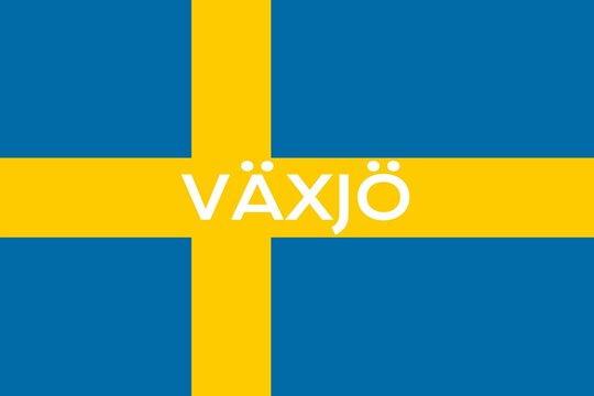 Växjö: Name der schwedischen Stadt Växjö in der Provinz Kronoberg auf der Flagge des Königreichs Schweden