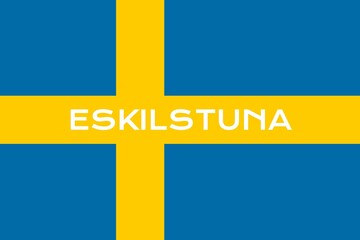 Eskilstuna: Name der schwedischen Stadt Eskilstuna in der Provinz Södermanland auf der Flagge des Königreichs Schweden