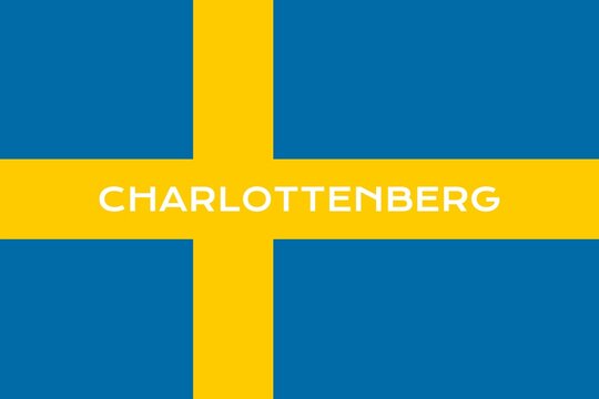 Charlottenberg: Name der schwedischen Stadt Charlottenberg in der Provinz V&auml;rmland auf der Flagge des K&ouml;nigreichs Schweden