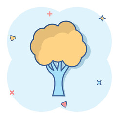 Tree sign icon in comic style. Branch forest vector cartoon illustration on white isolated background. Hardwood business concept splash effect.