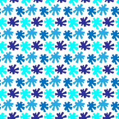 Glowing blue snowflake seamless pattern on white background. Geometric floral line fabric seamless patterns. Design for textile, wallpaper, clothing, backdrop. Vector illustration modern retro style.