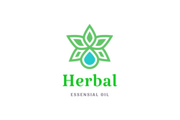 Minimalist Herbal logo with leaf and oil droplet shape