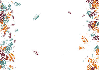 Yellow Foliage Background White Vector. Plant Poster Set. Golden Leaf. Red Herb Image. Forest Texture.