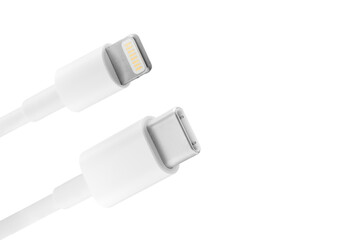 European Union Legislation USB-C and Lightning connector cable port  Isolated on white background...
