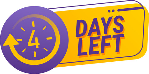 4 days left countdown png illustration template. Countdown days sign to event in yellow and purple color.