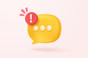 3D speech bubbles symbol on social media with alert notice. Comment or user reply sign false, correct, problem, fail chat message on social media. 3d bubble icon vector with shadow render illustration - obrazy, fototapety, plakaty