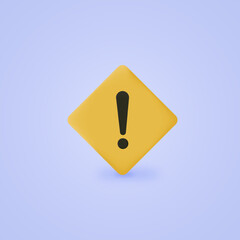 Warning message concept represented by exclamation mark icon. Exclamation 3d realistic symbol in rhombus.