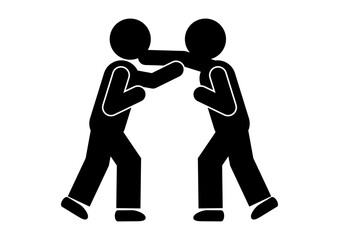 殴り合いの喧嘩ピクトグラム。格闘技で右ストレートのカウンターパンチがアゴにクリーンヒット。