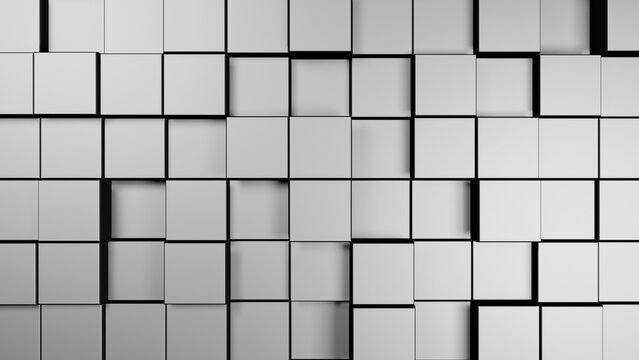 Shifted grey metallic floor tiles or square cubes abstract 3D background, interior pattern wallpaper