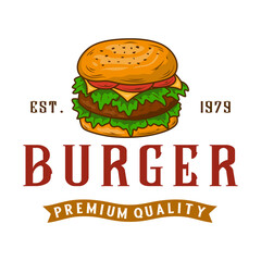 burger vintage logo design, Perfect for Cafe restaurant Symbol, and Fast Food