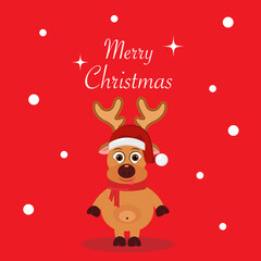 Fototapeta na wymiar A deer on a red background with the text merry Christmas.