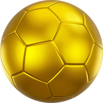 Golden soccer ball or football with leather texture . Isolated . Embedded clipping paths . 3D rendering .
