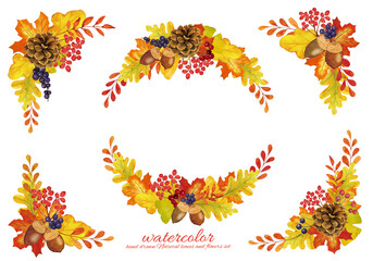 色鮮やかな落ち葉と木の実のデザインセット